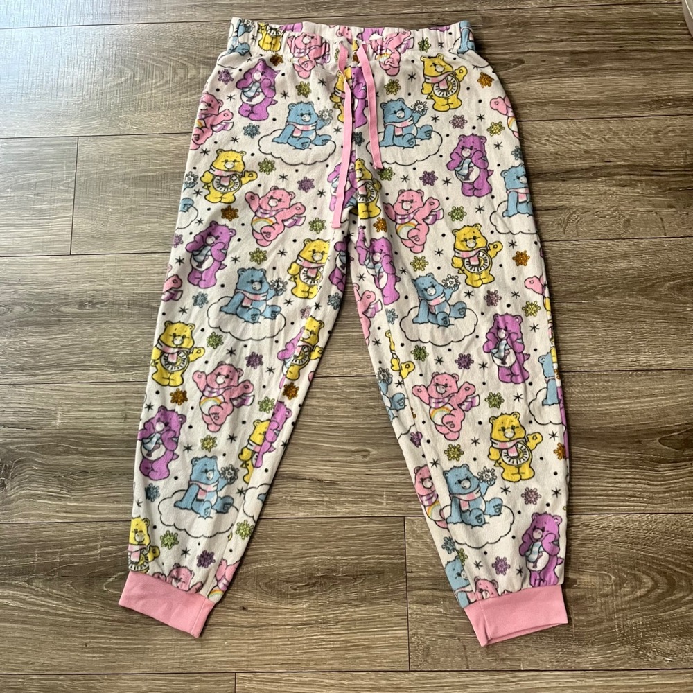 Care Bears Fleece Pajama Pants Womens Medium White Pink Joggers LZ40917BC